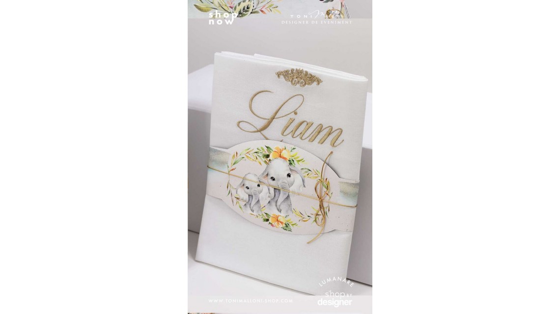 Trusou botez elefant personalizat si brodat Baby Boy Elephant 8